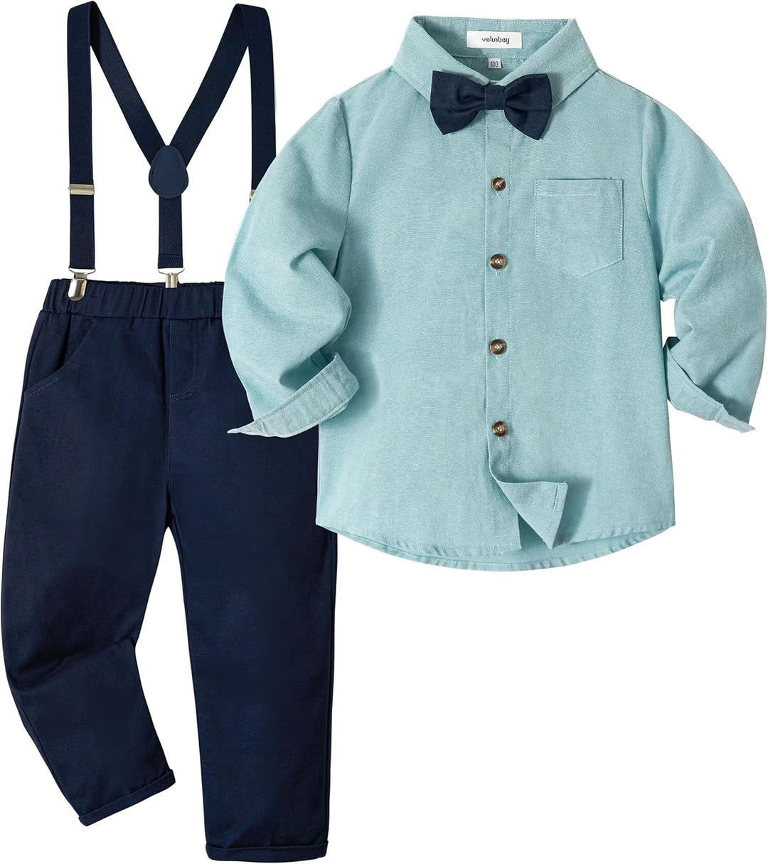 Volunboy Baby Jungen Anzug Set Bekleidung Hemd mit Fliege + Hosenträger Hosen Strampler Anzug 2-3 Ja