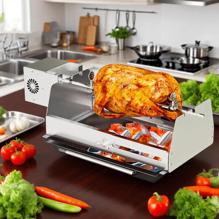 Nikou Rotisserie Fleischnadel, BBQ Automatisch Rotierender Hähnchenlöffel Fleischklammer, Edelstahl