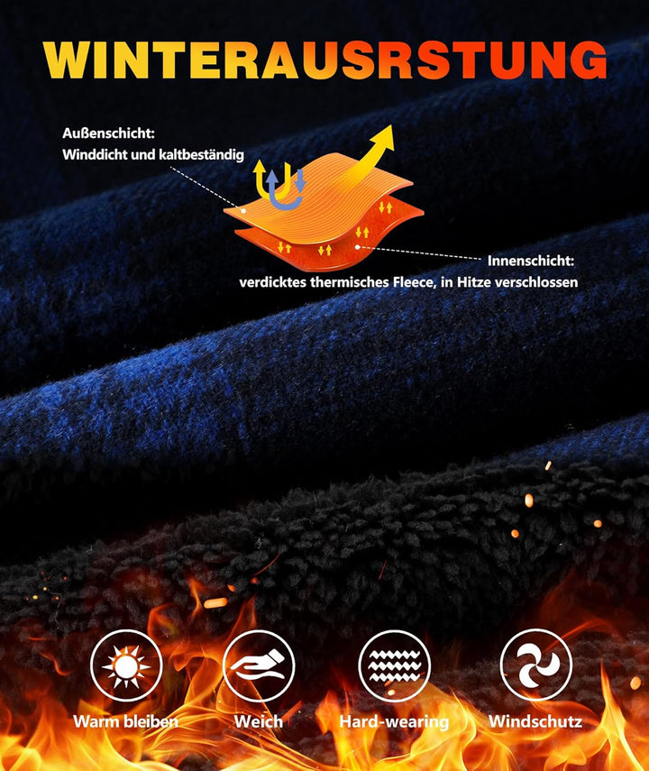 JACKETOWN Hemdjacke Kariertes Herren hoodies Flanelljacke Warm Thermohemd Herren Holzfäller Jacke Ve