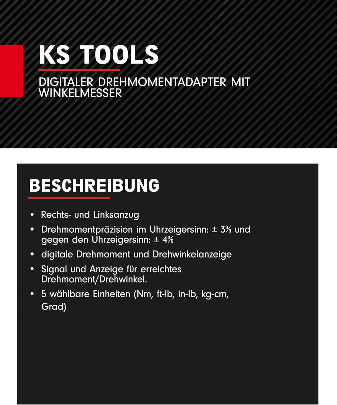 KS Tools Digitaler Drehmoment Adapter 1/2" mit Winkelmesser 516.1194 I 68-340 Nm Nm I Adapter für Dr