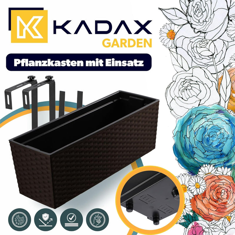 KADAX Blumenkasten aus Kunststoff, 18,5x56 cm, Pflanzkasten mit Einsatz, wetterfester Balkonkasten,