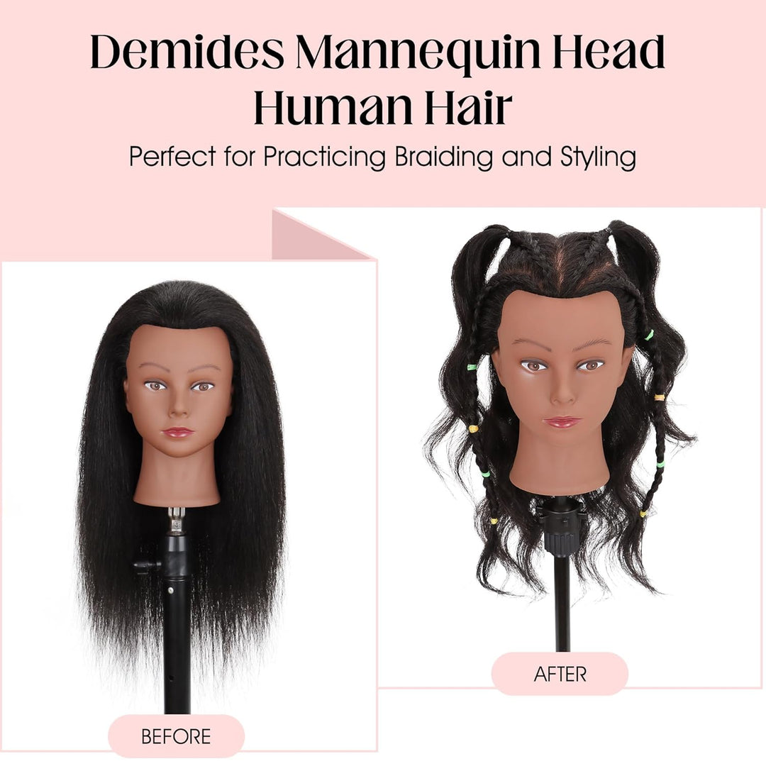 Mannequinkopf, 100% Echthaar, 40,6 cm, Mannequinkopf, Kosmetik-Puppenkopf für Haarstyling, Puppenkop