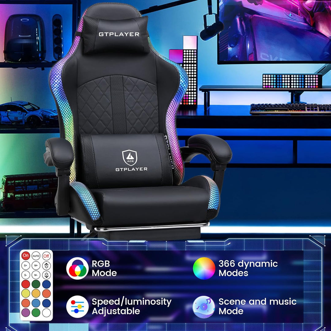 GTPLAYER Gaming Stuhl, Bürostuhl, Gaming Chair mit Lautsprecher und Lichtleiste, Gamer Stuhl, Rücken