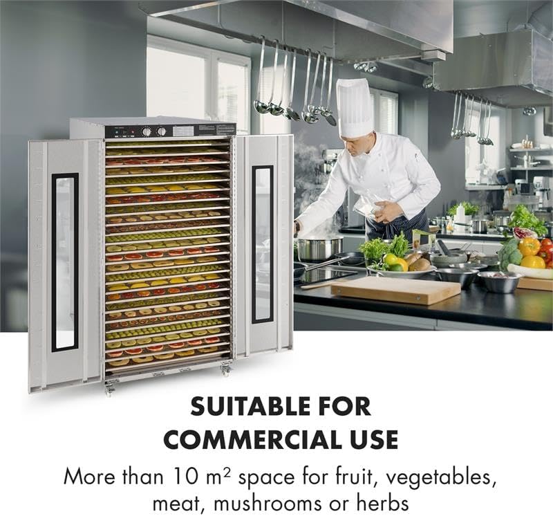 Klarstein Master Jerky - Dörrautomat, Dehydrator stufenlos regelbare Temperatur von 40-90 °C, 15h-Ti