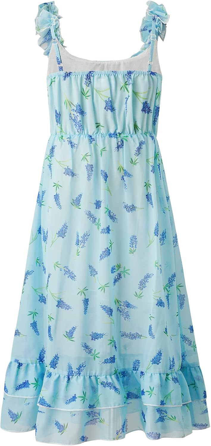 BONNY BILLY Mädchen Kleider Freizeit Blumen Sommerkleid Strandkleid Chiffonkleid Maxikleid mit Rüsch