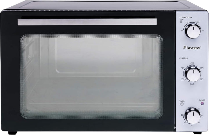 Bestron AOV45 2-in-1 Mini-Backofen mit Drehspiess, 45 Liter, 1800 W, Edelstahl, Schwarz 45 Liter Min