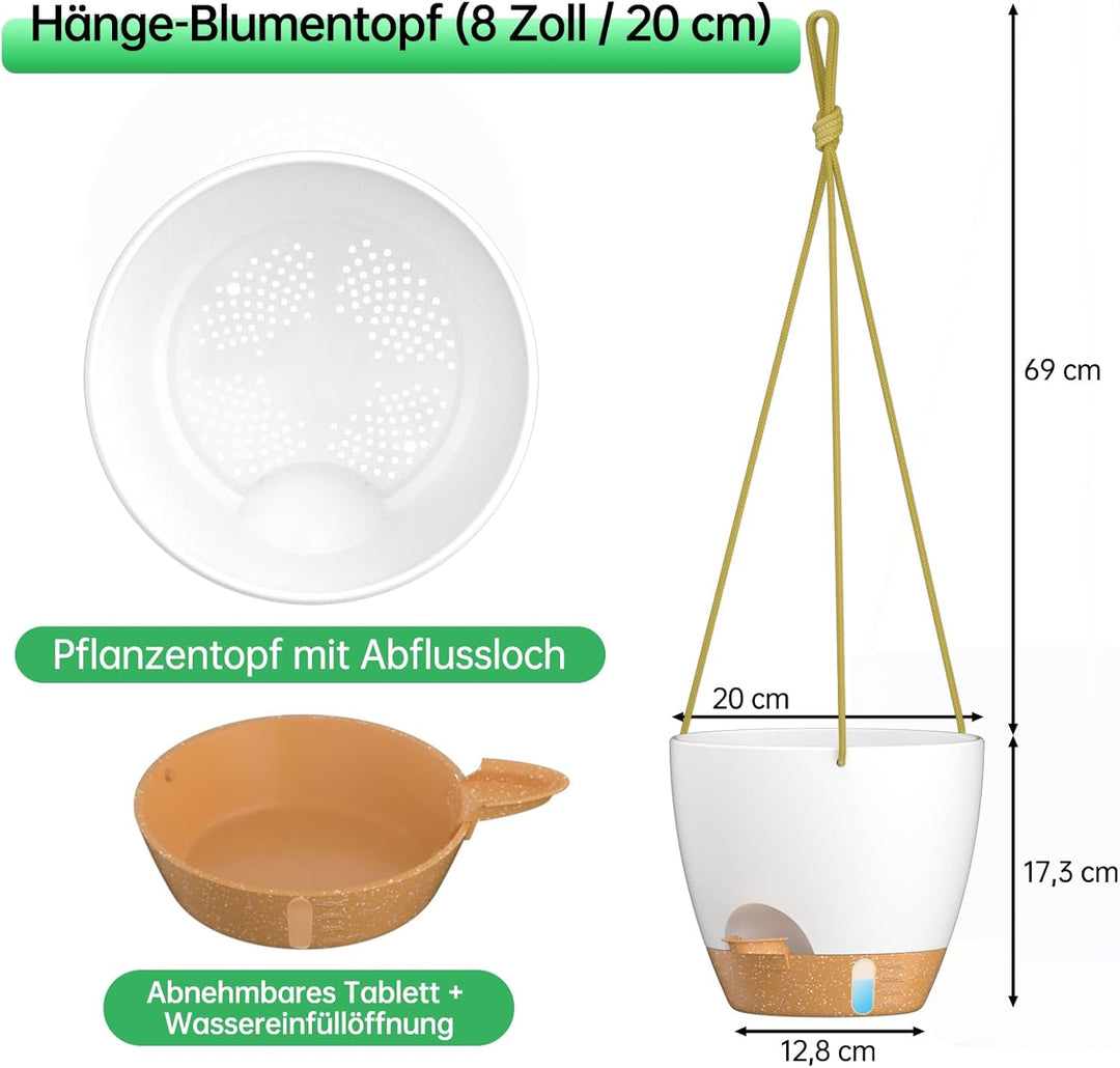ZMTECH 20cm Blumenampel Hängend Blumentopf Hängeampel Kunststoff Hängeampel für Pflanzen Für Innen A