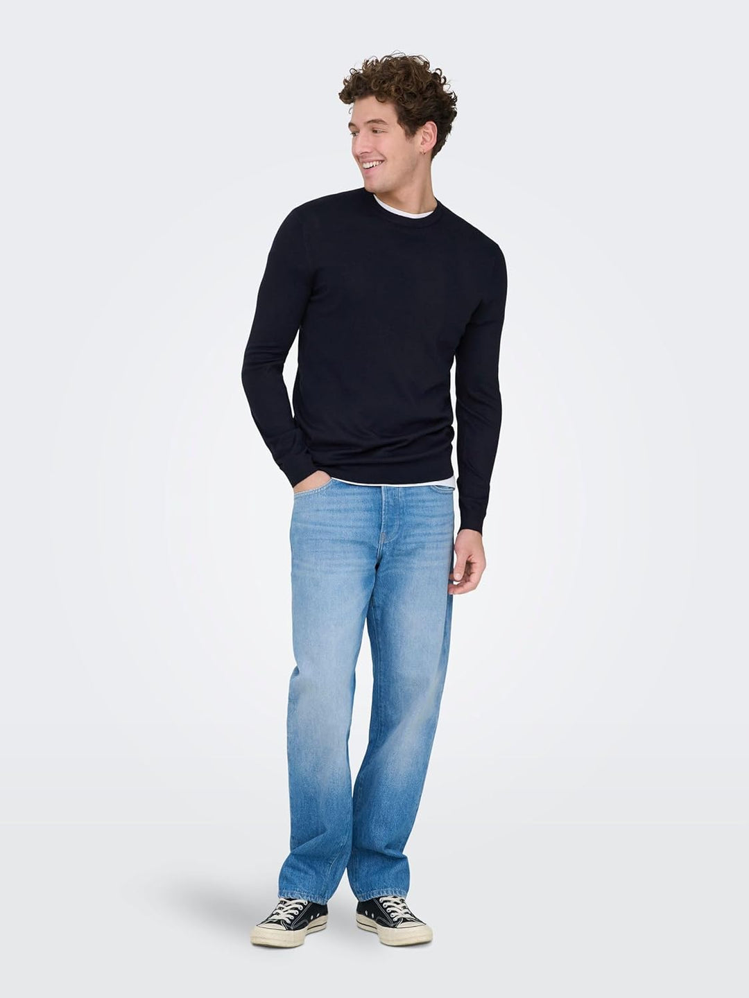 ONLY & SONS Herren Onswyler Life Ls Crew Noos Knit L Dark Navy/, L Dark Navy/