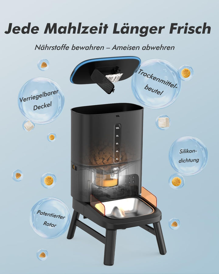 Futterautomat Katze für grosse Hunde, 15L grosse Kapazität für Katzen &amp; Hunde | Katzenfutter für 2–2