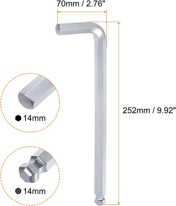 QUARKZMAN Innensechskantschlüssel mit Kugelkopf 14mm L Form langer Arm Sechskantschlüssel Metrische