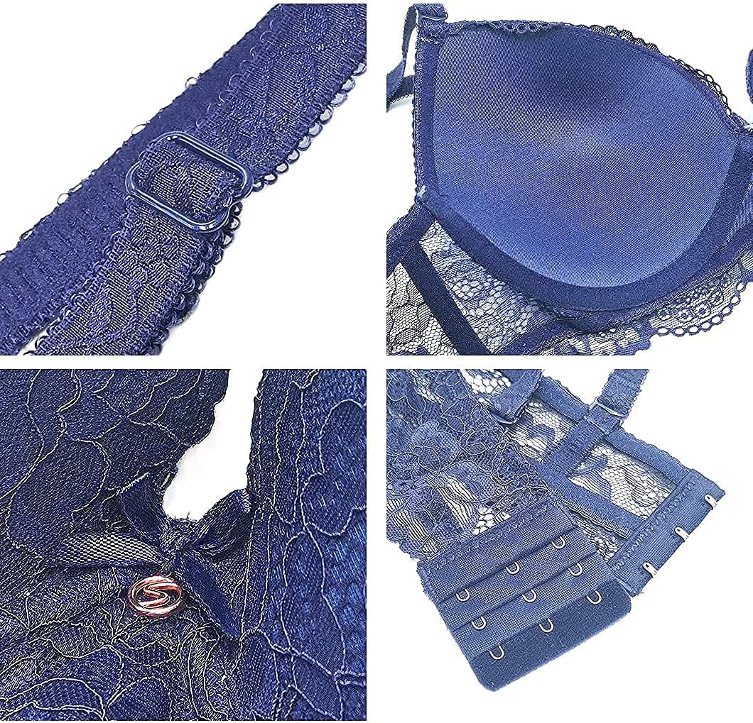 SHEKINI Damen BH mit Bügel Spitze Bügel BH Trägerloser Abnehmbare Träger Push Up Unterwäsche Lingeri