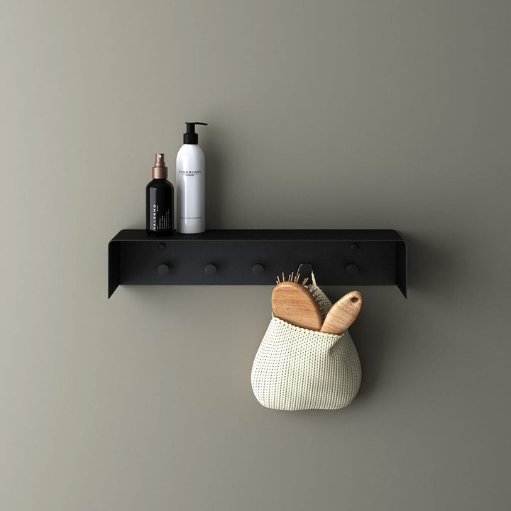 Mai & Mai Garderobe Handtuchhaken mit Ablage Schwarz matt 50x10x10 cm aus hochwertigem Edelstahl Sch