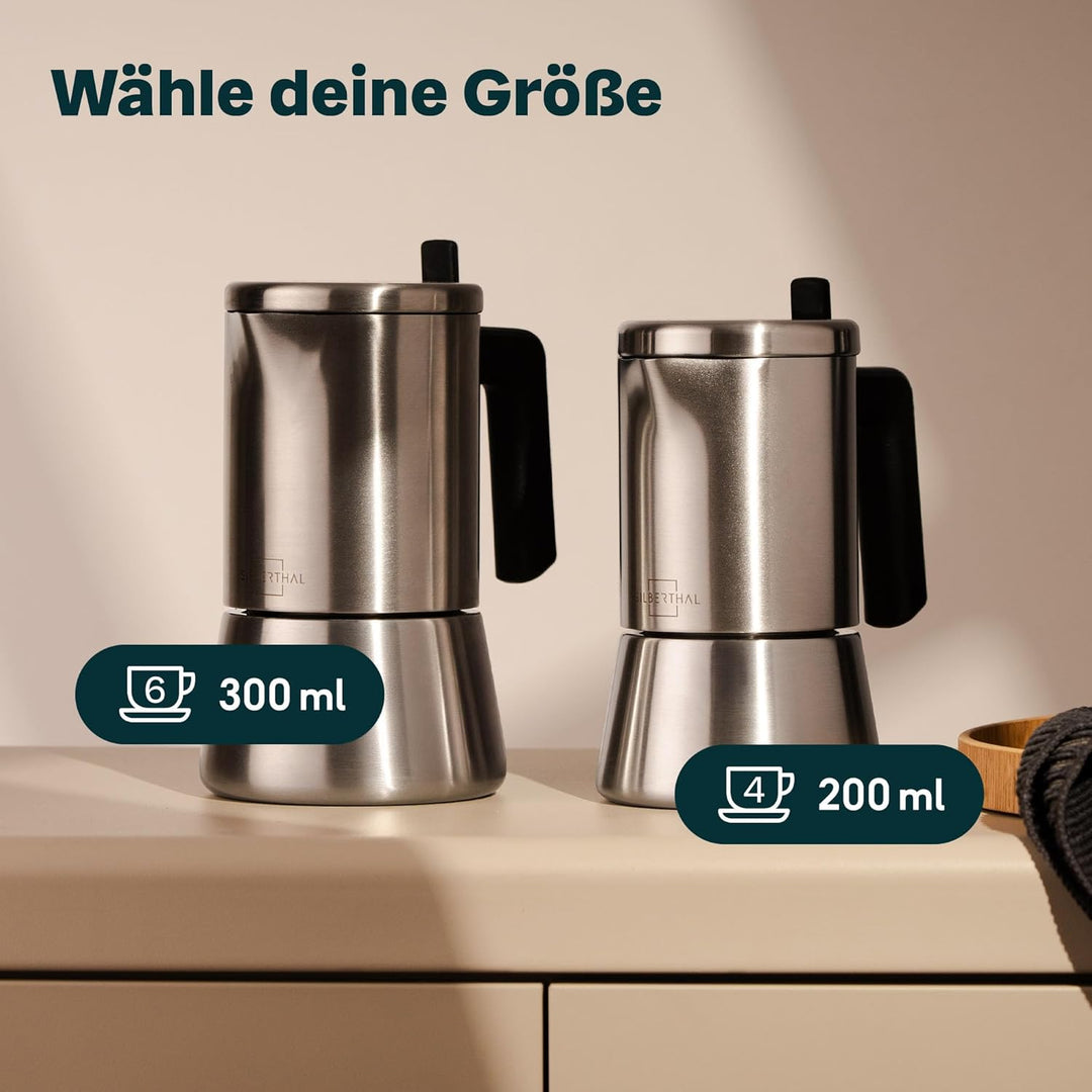SILBERTHAL Espressokocher Edelstahl 200 ml - 4 Tassen - Induktionsgeeignet – Kaffeekocher für jeden