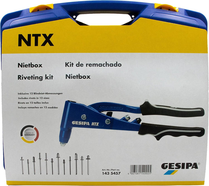 Gesipa | Grosses Blindnietzangen – Set NTX | mit 12 gängigen Nietabmessungen im praktischen Koffer |