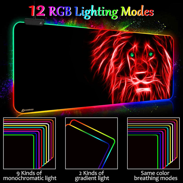 DORRISO Neu Gaming Mauspad Grosses RGB 900x400x3 mm XXL LED Schreibtischunterlage Wasserdicht Anti R