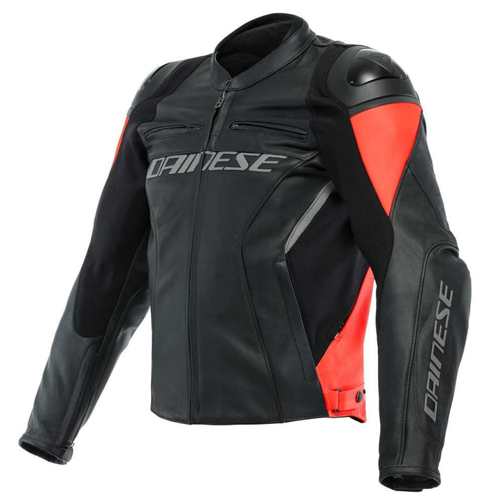 Dainese Racing 4 Motorrad Lederjacke 50 BLACK/FLUO-RED, 50 BLACK/FLUO-RED