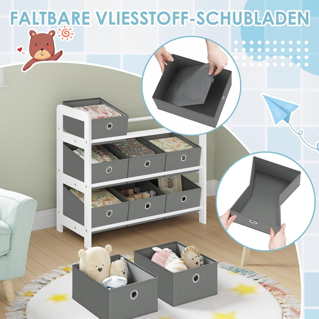 Lestarain Kinderregal mit 9 Boxen, Bücherregal Kinder, Spielzeug Aufbewahrung, Montessori Spielzeugr