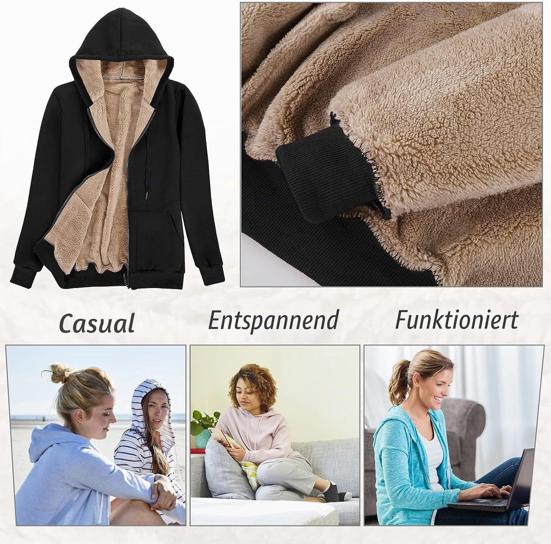 Niwicee Damen Kapuzenpullover mit Reissverschluss Winter Plus Fleecepullover Langarm Kapuzenjacke Sw