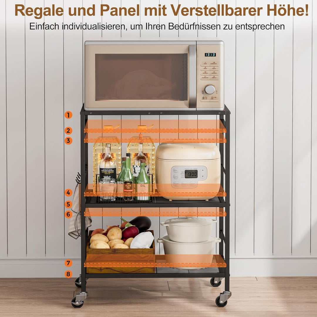 Küchenwagen, Mehrzweck Rollwagen Kuchenrollwagen mitjustierbaren Ablagen, Metallgestell & Industrial
