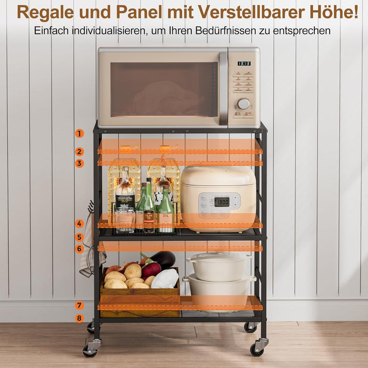 Küchenwagen, Mehrzweck Rollwagen Kuchenrollwagen mitjustierbaren Ablagen, Metallgestell & Industrial