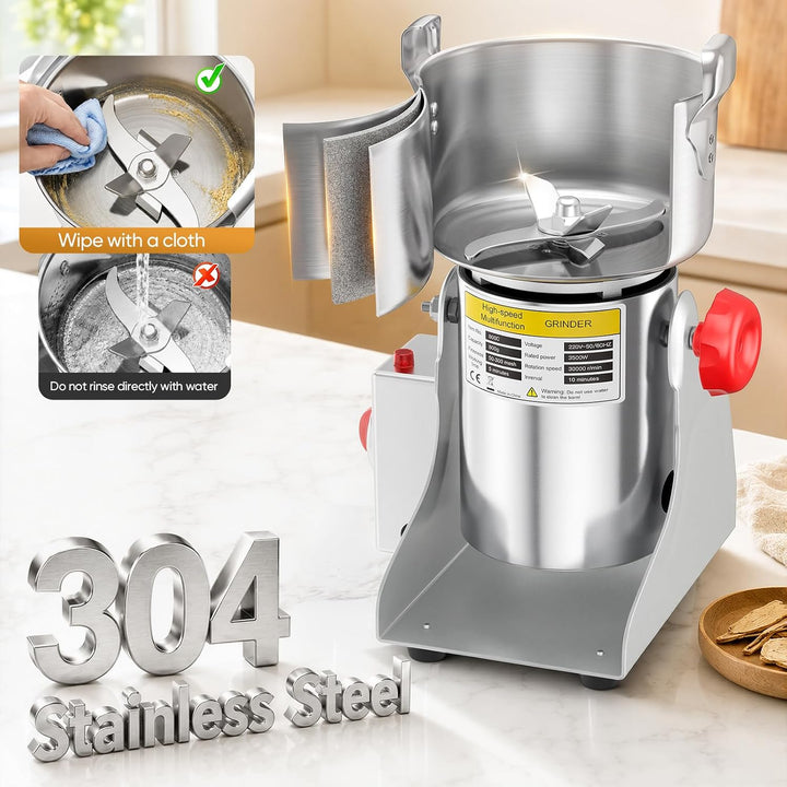 Getreidemühle Elektrisch 3500W 800g, 36000 U/min – Getreidemühle aus 304 Edelstahl für Mehl, Körner
