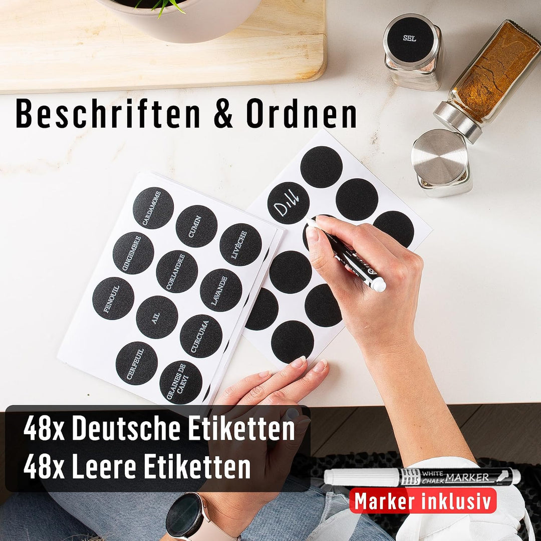 Deco haus® Gewürzregal Stehend &amp; Wand [MIT GEWÜRZDOSEN &amp; ETIKETTEN] - Spices Gewürz Organizer - Spic