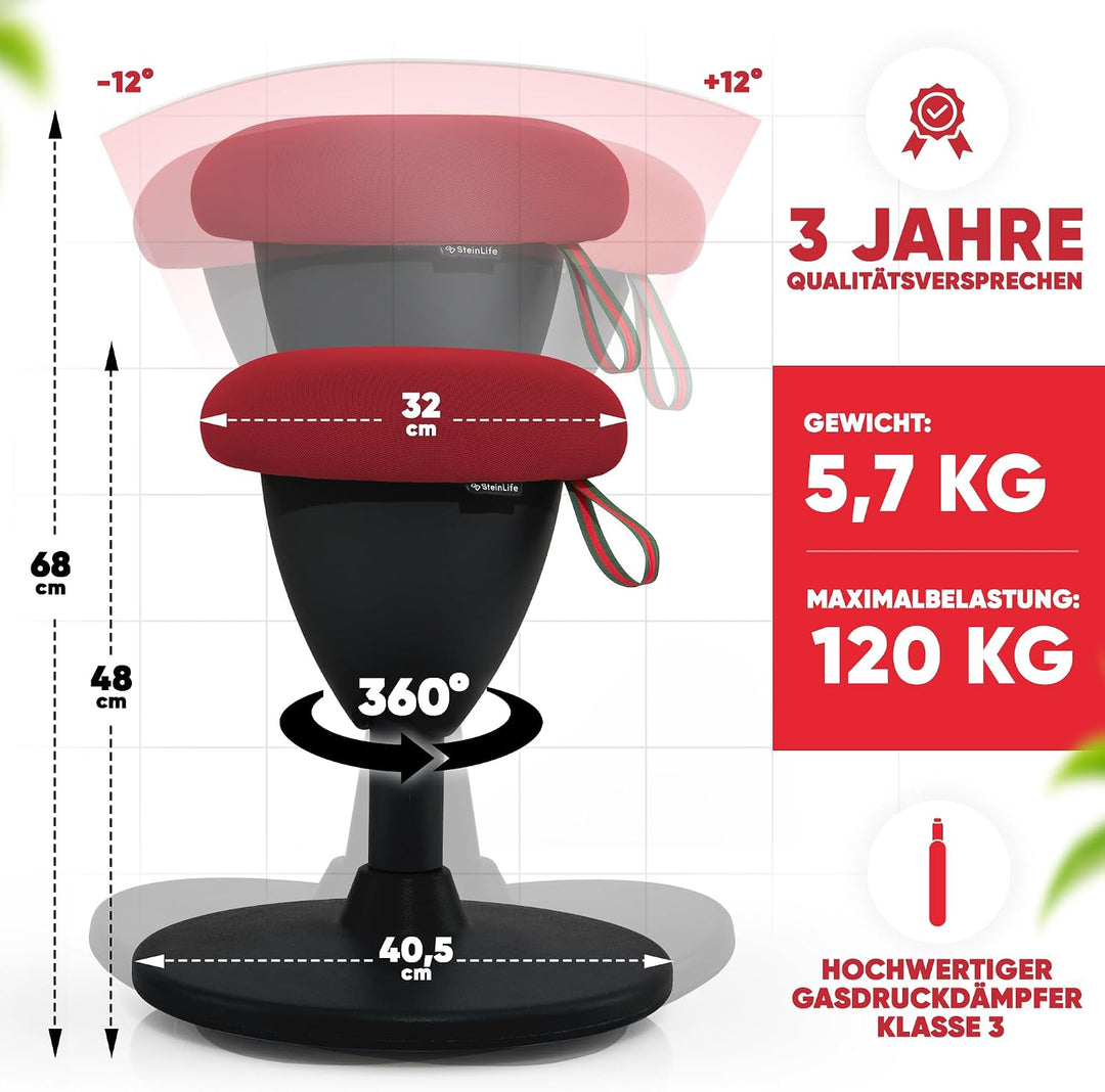 SteinLife Cone [Black Edition] - Sitzhocker ergonomisch mit Schwingeffekt - [Höhenverstellbar] - Bür