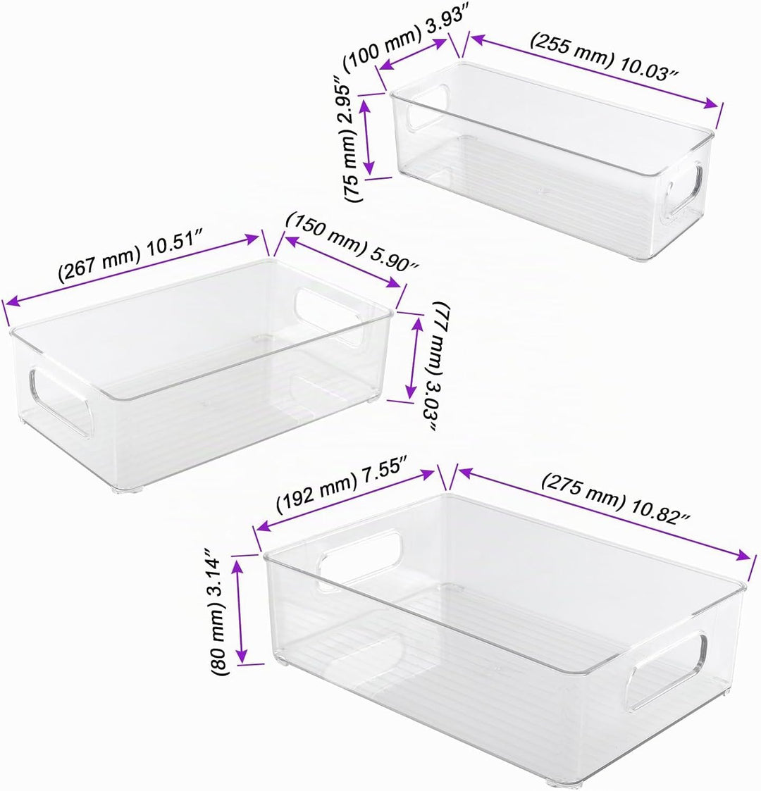 6 Stück Kühlschrank Organizer Box Set, 3 Grössen Kühlschrank Aufbewahrungsbox, Stapelbar Kühlschrank
