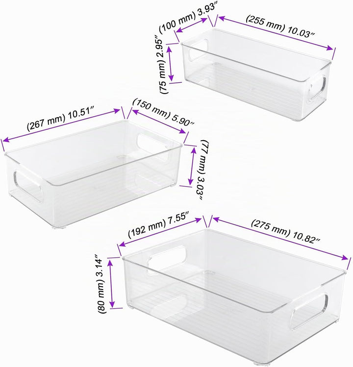 6 Stück Kühlschrank Organizer Box Set, 3 Grössen Kühlschrank Aufbewahrungsbox, Stapelbar Kühlschrank