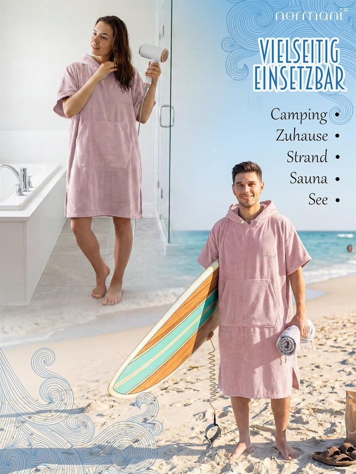 normani Baumwoll Surfer Poncho - Strandponcho - Handtuch-Poncho - Unisex Strand Umziehhilfe - geschl