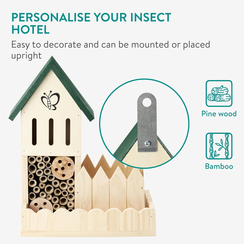 Navaris Insektenhotel mit Pflanztopf - Insektenhaus aus Kiefernholz & Bambus - Wetterfestes Insekten