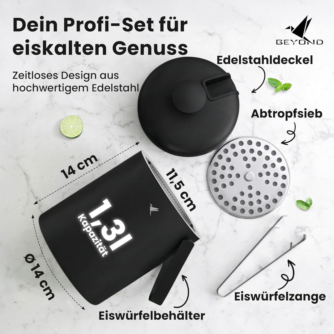 Beyond Eiswürfelbehälter mit Deckel und Zange 100% bpa frei aus Edelstahl - Eiswürfelkühler, doppelw