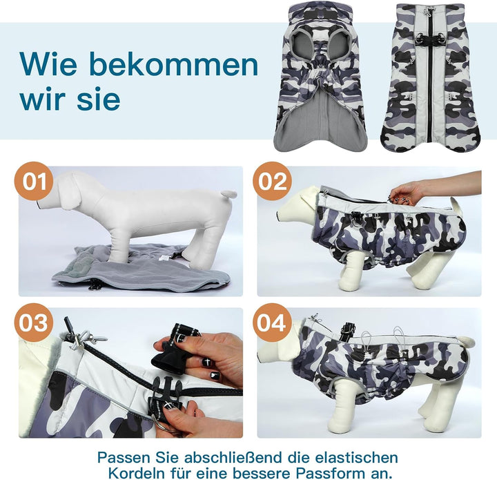 Hunde Wintermantel Wasserbeständig, Verstellbarer Halsausschnitt, Hundemantel mit Geschirr und Durch