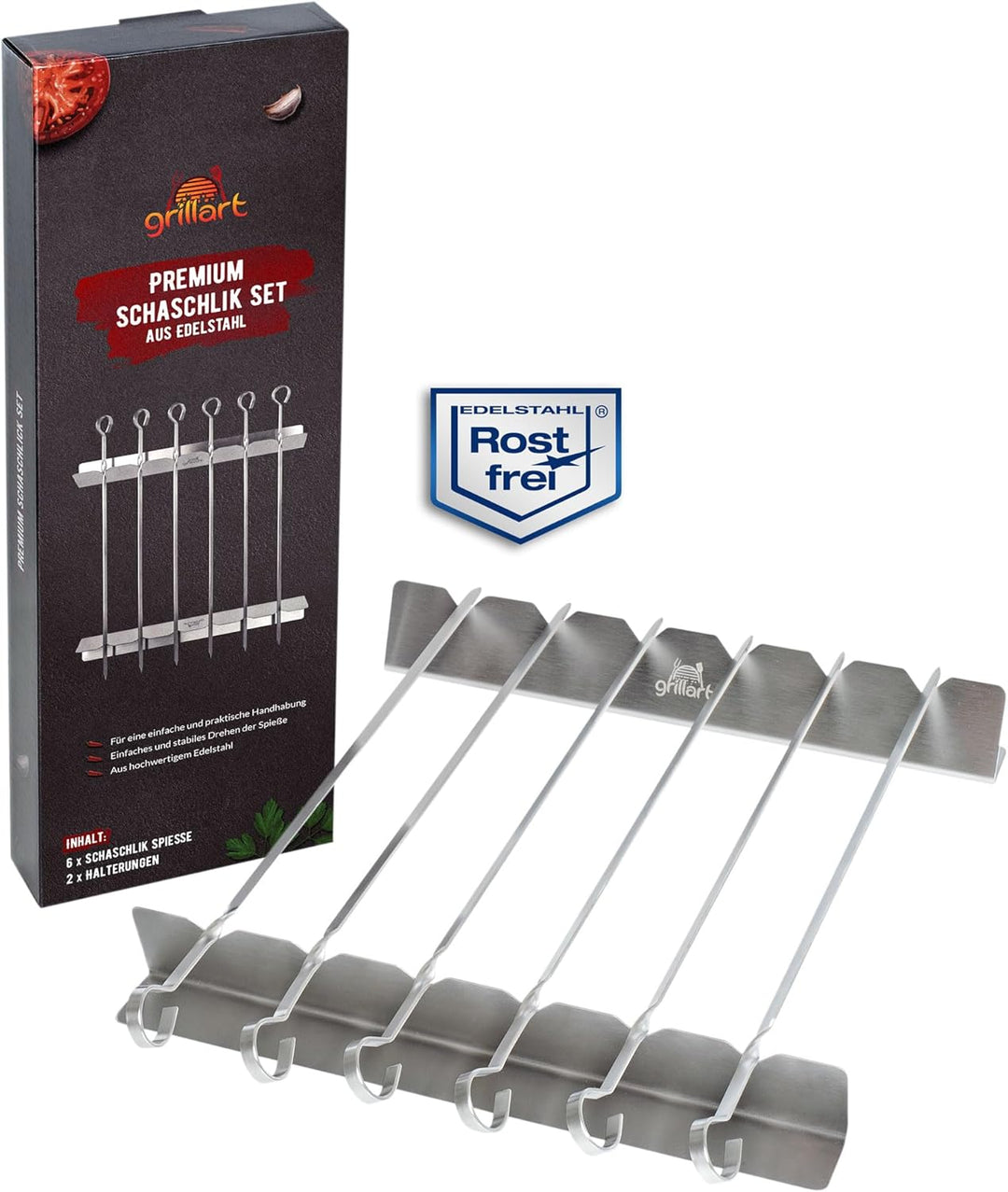 Premium Schaschlikspiesse aus Edelstahl mit Gestell – Hochwertige Grillspiesse für den Grill mit 360
