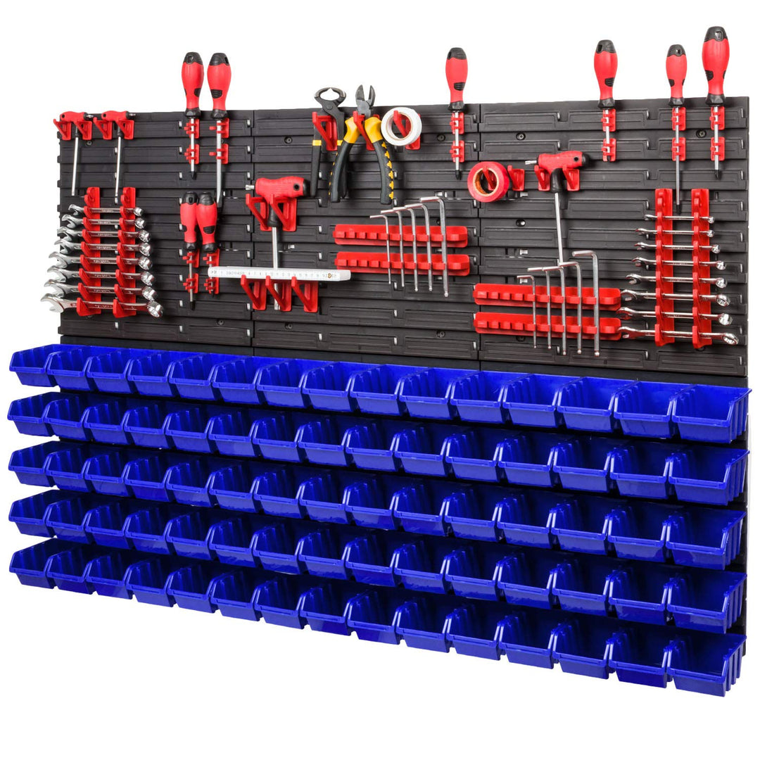 Lagersystem Wandregal XXL 1158 x 780 mm - Extra Starke Werkzeugwand mit Stapelboxen – 111 tlg. - Rot