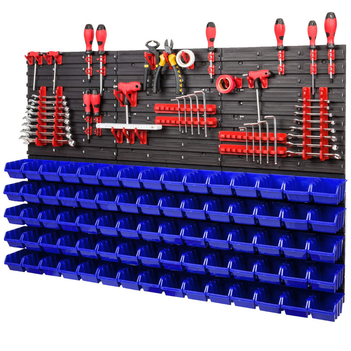 Lagersystem Wandregal XXL 1158 x 780 mm - Extra Starke Werkzeugwand mit Stapelboxen – 111 tlg. - Rot