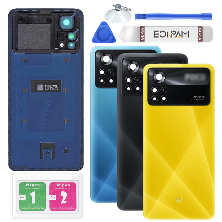 Eonpam Akkudeckel für Xiaomi Poco X4 Pro Rückseite Glas Original Backcover Back Glas Ersatz Reparatu