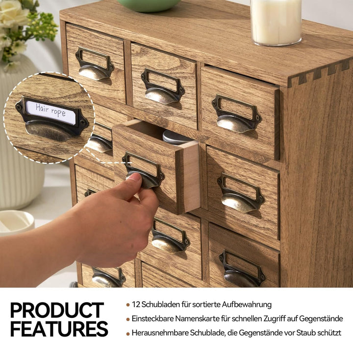 KIRIGEN Wooden Desk Storage Cabinet 12 Schubladen Mini Chest mit Metallgriffen Desktop Organizer Sto