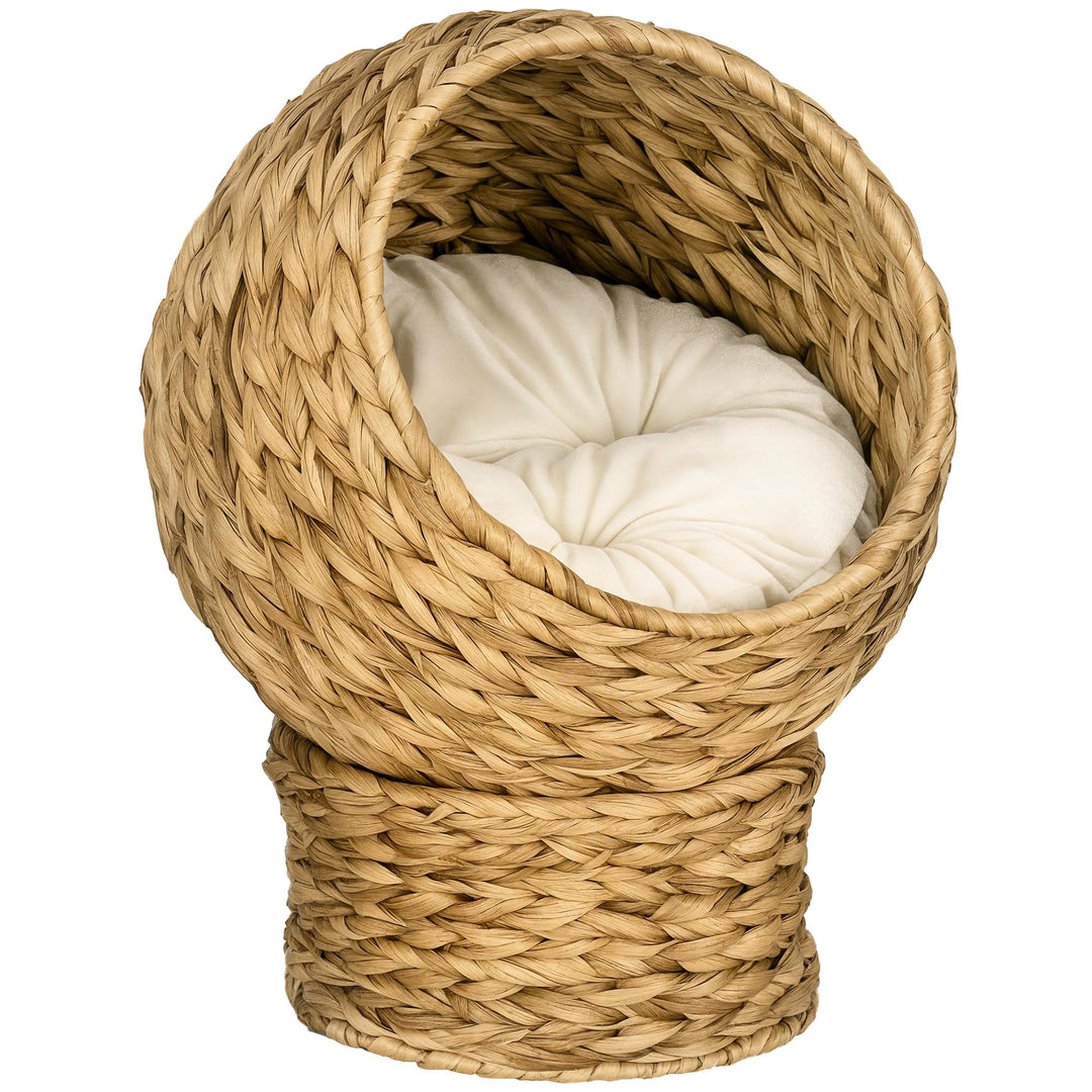 PawHut Rattan Katzenkorb Katzenhöhle Katzenhütte Katzenbett mit Kissen Haustierbett Wasserhyazinthe