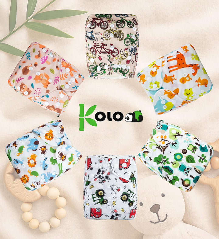 Kolo 6er set waschbare windeln, 6 Stoffwindel einlagen bambus, Windeltasche für unterwegs, Unisex ve