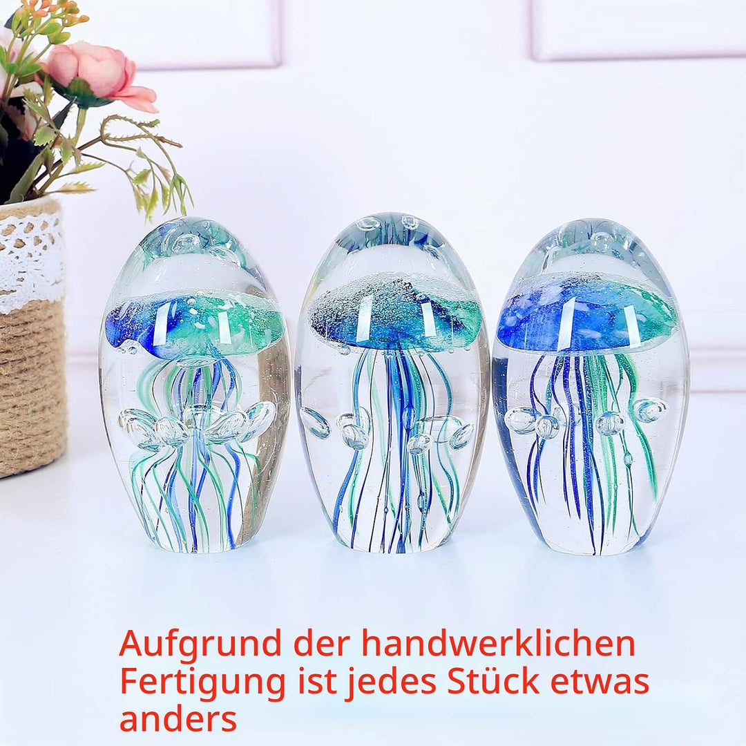 EUSTUMA Handgeblasenes Glas Quallen Figur Ornament, Meerestier Ornament für Aquarium Aquarium, Meere
