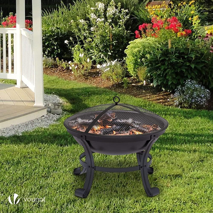 VOUNOT Feuerschale mit Funkenschutz, Feuerkorb Feuerstelle für Heizung, Garten, Camping, Terrasse, Ø
