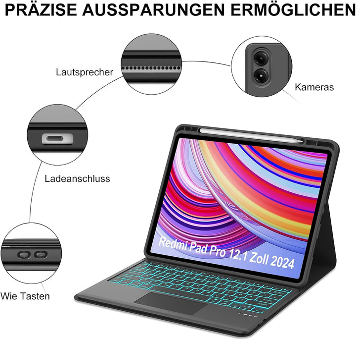 IVEOPPE Tastatur für Redmi Pad Pro 12.1, Hülle Tastatur für Redmi Pad Pro 2024 Con Touchpad, Bluetoo