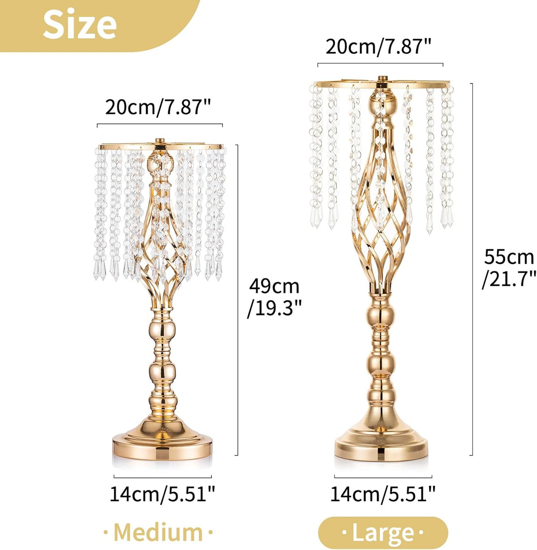 NUPTIO 2 Stück Kristallblumenständer Hochzeit Mittelstücke für Tische, 55cm Hoch Elegante Metall Blu