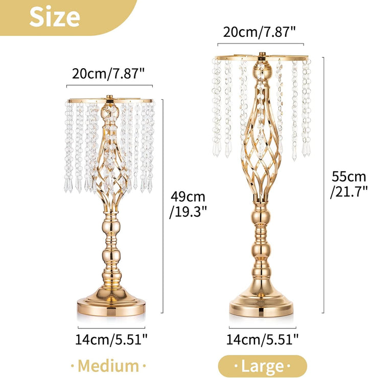 NUPTIO 2 Stück Kristallblumenständer Hochzeit Mittelstücke für Tische, 55cm Hoch Elegante Metall Blu