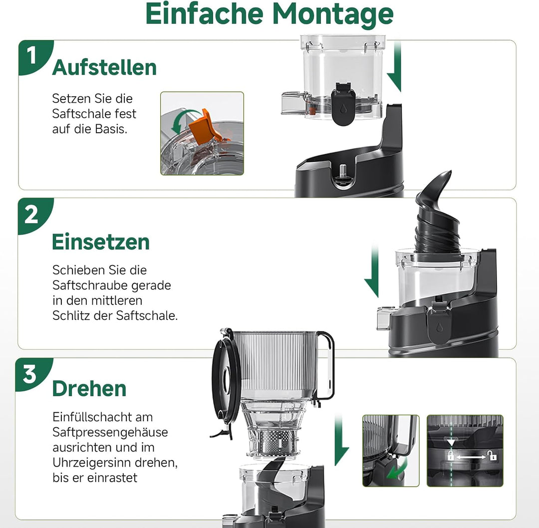 AMZCHEF 250W Automatischer All-In-One Entsafter, 165MM Öffnung und 1,8L Kaltpresse für Gemüse und Ob