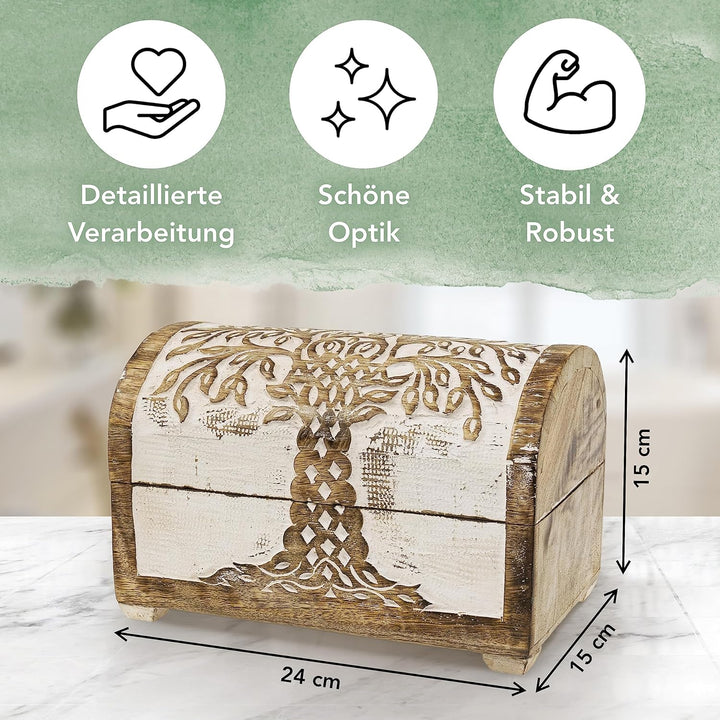Kunstversteck Schatzkiste Baum des Lebens Design 2, massive Holz-Schatulle Dekobox 24x 15 x 15 cm, w