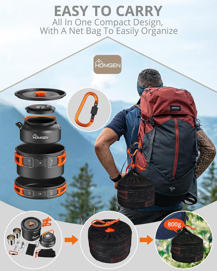 HOMGEN Portable Camping Cooking Set Camping Pots and Pans Set Aluminium Camping Cookware Kit Lightwe