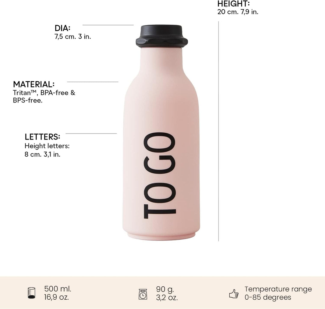 Design Letters TO GO Trinkflasche Pink | BPA-Frei | 500 ml | Auslaufsicher | matte weiche Oberfläche