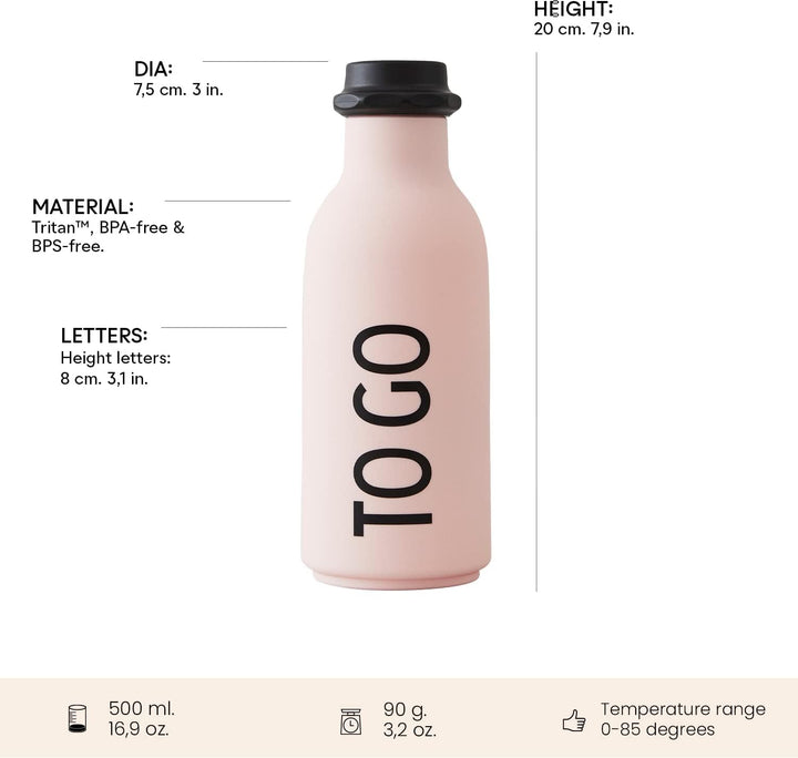 Design Letters TO GO Trinkflasche Pink | BPA-Frei | 500 ml | Auslaufsicher | matte weiche Oberfläche